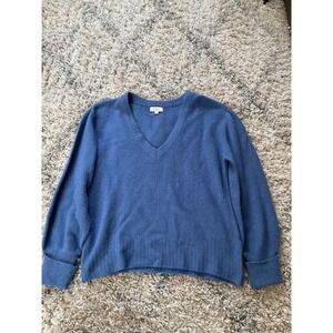 Elan Womens Blue V-Neck Knit Sweater Long Sleeve Size M
